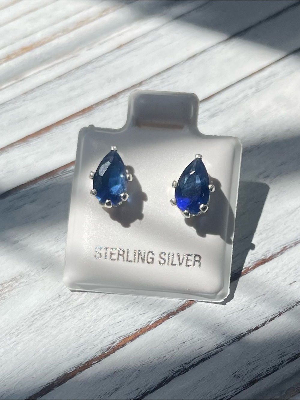 Sterling Silver CZ Blue Sapphire Pear Stud Earrings